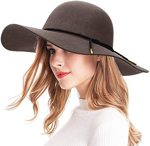 Wide Brim Wool Ribbon Band Floppy Hat 