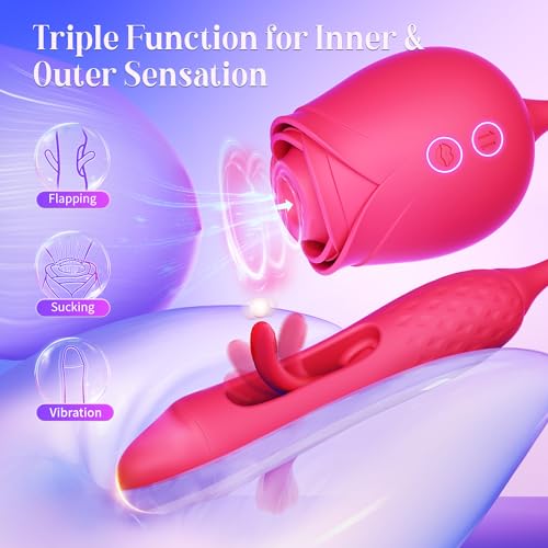 Image of MOOLIGIRL Sucking Vibrator Rose Sex Toy - 10 Suction Vibration Flapping Modes Clitoral Stimulator & G Spot Thrusting Dildo, Anal Nipple Clit Sucker for Women & Couples, Adult Sex Toys & Games