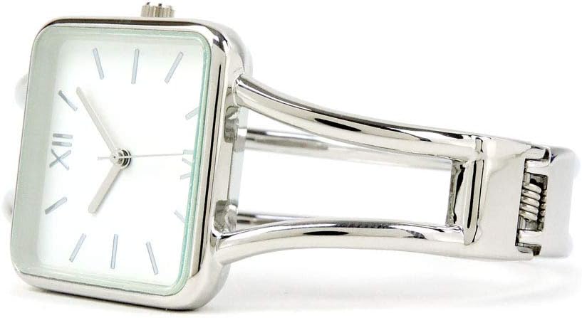 STC Silver Square Face Metal Double Band Fashion Women's Bangle Cuff Watch - Image 2