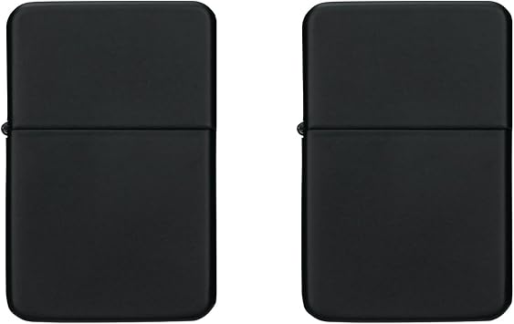 Thirsty Rhino Klik, Windproof Refillable Oil Wick Lighter with Vintage Flip Top and Aluminum Gift Case, Set of 2 Black