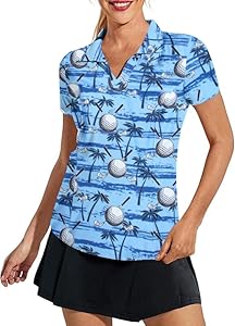 Hawaiian Golf Shirts for Women Funny Print Polo Shirt for Women Moisture Wicking Athletic Tees Golf Tops Golf Gifts