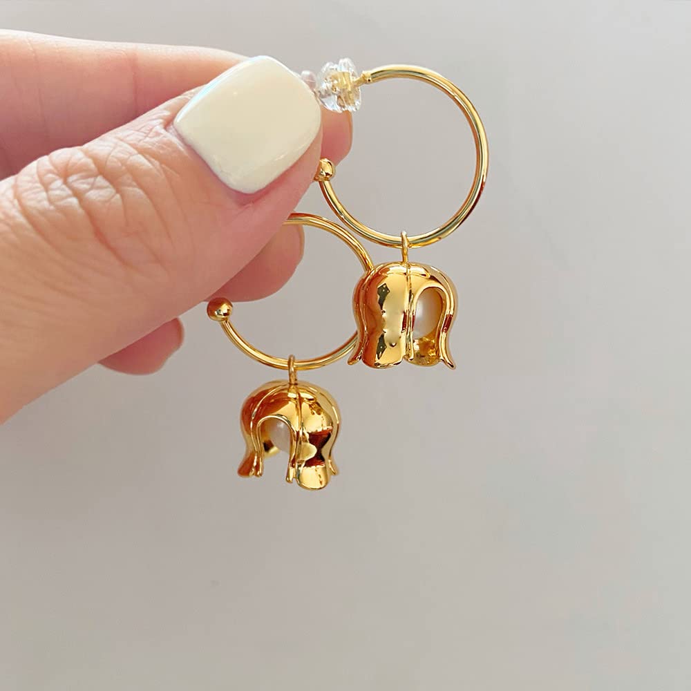 CFWSHJ Klassische Creolen mit natürlichen Perlen im französischen Maiglöckchen-Design aus 14-Karat-Massivgold über S925-Sterlingsilber – Raffinierter und Zeitloser Perlenschmuck – ideales