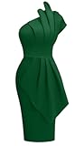 Women&apos;s Elegant One Shoulder Pleated Detail Bodycon Party Club Midi Dress
