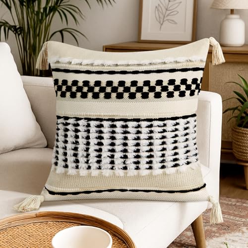 Silkena Boho Throw Pillow Covers 18x18-Black