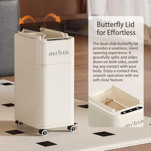 Caneca de basura rectangular para baño con sensor y ruedas miniatura 4