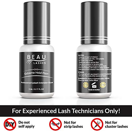 Extreme Strong Hold Professional Eyelash Extension Glue - Strongest Black Bonding Adhesive for Long Lasting Semi Permanent Individual Lash Extensions - 1-2s Fast Drying / 7-8 Week Retention