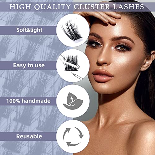 QUEWEL Cluster Lashes 72 Pcs Wide Stem Individual Lashes C/D Curl 8-16mm Length DIY Eyelash Extension False Eyelashes Soft for Personal Makeup Use at Home (Lovely02-D-10) - Image 4