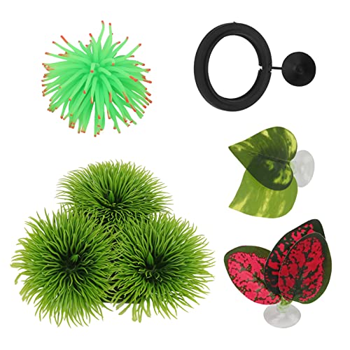 Pyralxwight Juego de 5 Almohadillas de Hojas para Peces Betta, Hamaca para Peces Betta con Ventosa, Tumbona de Hojas Artificiales y Anillo de alimentación para la decoración del Acuario
