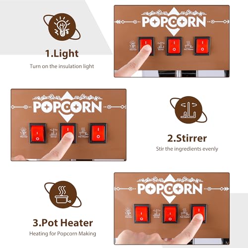 Image of 12oz Popcorn Machine Cart with Candy Dispenser, Retro Professional Popcorn Maker, Movie Theater Style Popper on Wheels, Pop Corn Machine for Home Party, Commercial (Brown and White)