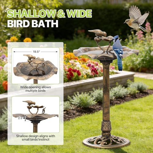 Magshion 35\" Outdoor Bird Bath and Feeder for Outside, Pedestal Birdbath with Vintage Lotus Design, Durable Polypropylene Construction, Stunning Garden Accent for Lawn, Backyard & Patio, Bronze