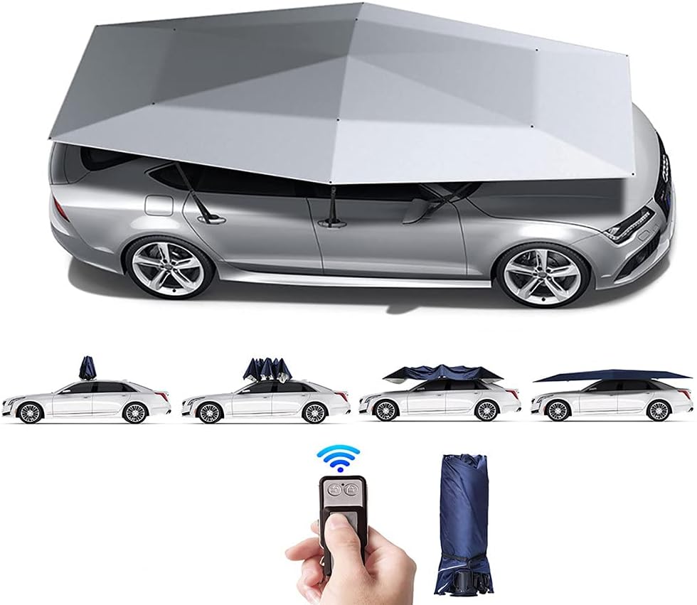 LJJ Car Fully Automatic Awning Tent Auto Smart Insulated Cover Outdoor Waterproof Folded Portable Canopy Cover Remote Control,Silver