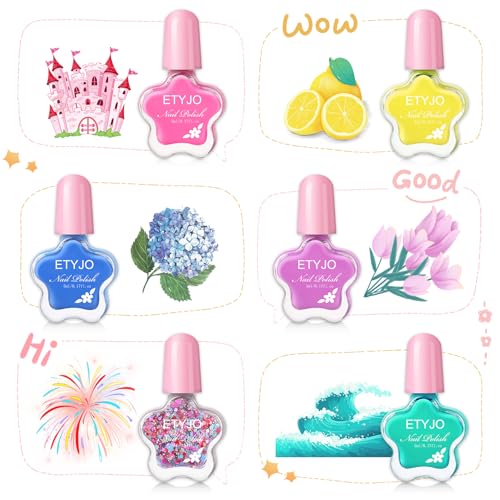 ETYJO Kindernagellack Ungiftig Set 6 Farben Nagellack Mädchen Peel Off Kinder Nagellack, Wasserbasiert Schnelltrocknend Nagellack Set Kinder Mädchen Geschenk Kit