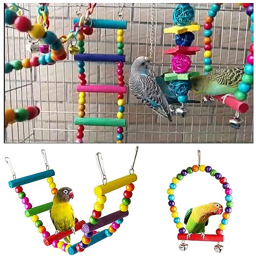 7 Stuks Vogel Papegaai Speelgoed,Hangende Bel Vogelkooi Schommel Speelgoed,Houten Baars Kauwspeelgoed Voor Papegaai,Valkparkiet Conures,Liefde Vogels,Vinken - Afbeelding 6