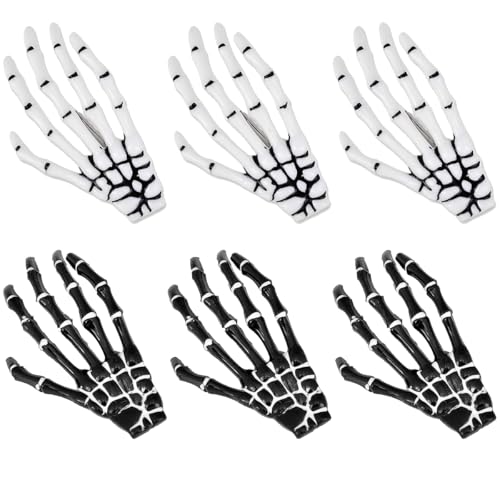 Halloween Hair Clips Skeleton Hands Bone 6Pcs White and Black, Punk Rock Horror Alligator Barrettes Hair Clip for Women Girls Hair Accessories(Hairpin, 6 Pcs) - image 9