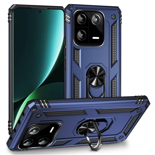 Image of ShieldTech Back Cover for Redmi Note 13 Pro 5G | Rugged Armor Case with Ring Stand | 360 Protection | Shockproof | Camera & Screen Guard (PC, Blue)