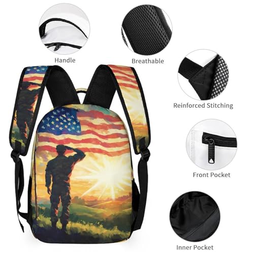 United States Flag Veterans Day Travel Backpack Lunch Box Pencil Case 3Pcs Set for Men Women Office Outing University3