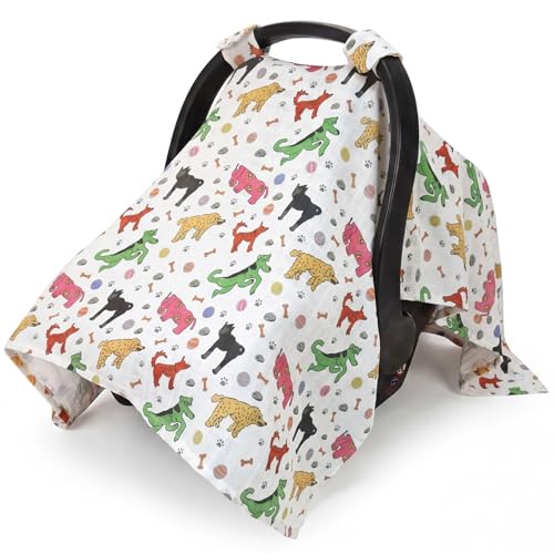 Image of Metplus Car Seat Cover Baby, 100% Muslin Cotton Infant Carseat Covers for Boys and Girls, Lightweight Breathable Canopy, Summer Stroller Sun Shade, Newborn Travel Essentials(Dog)
