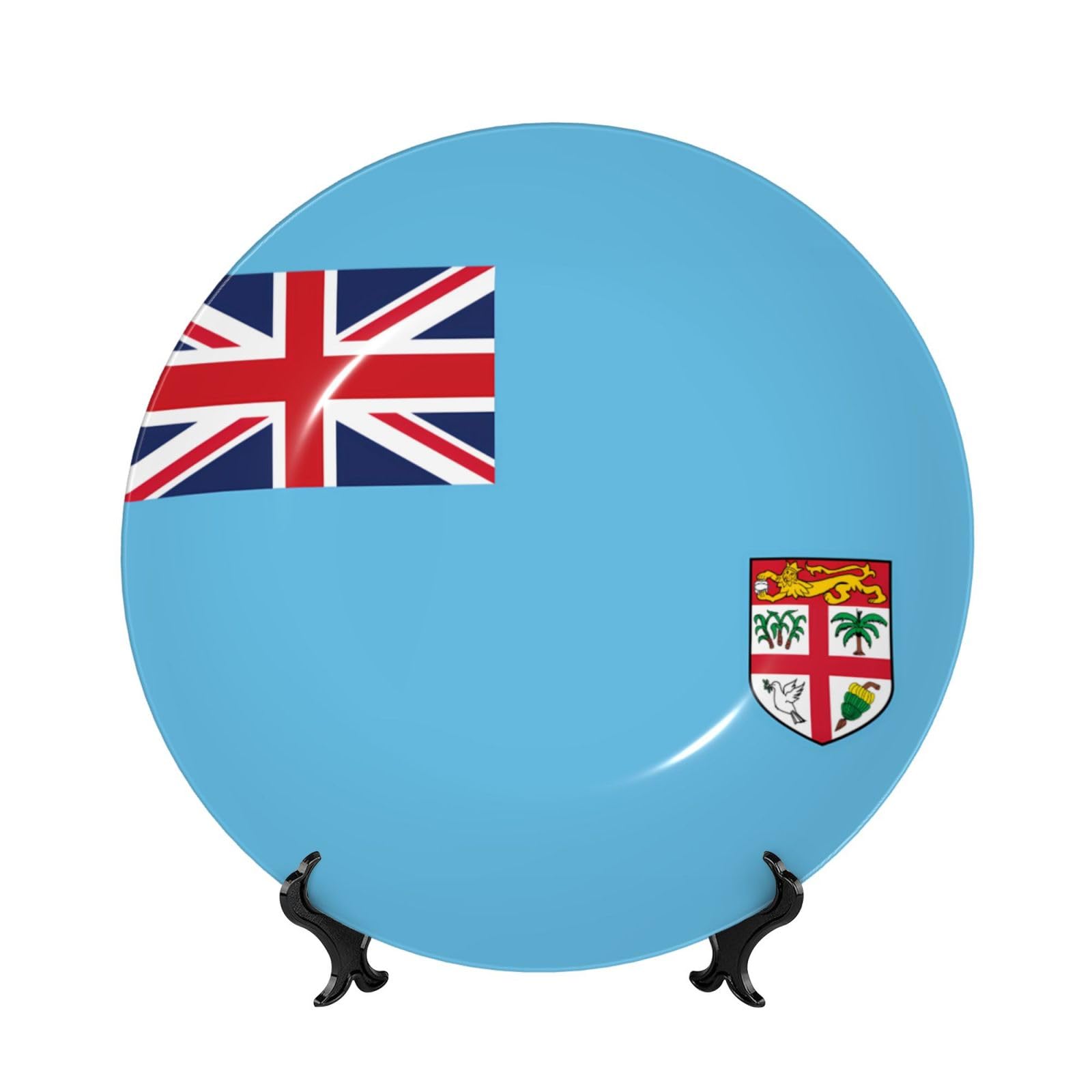 SXZVVBN Fiji Flag Bone China Decorative Plate Art with Stand Removable Adhesive Hanging for Home Office 10in（25cm）
