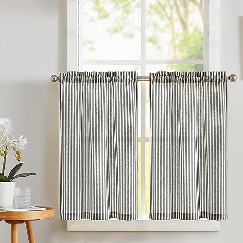 Vangao Streifen Scheibengardinen Modern Küche Schwarz Leinenoptik...