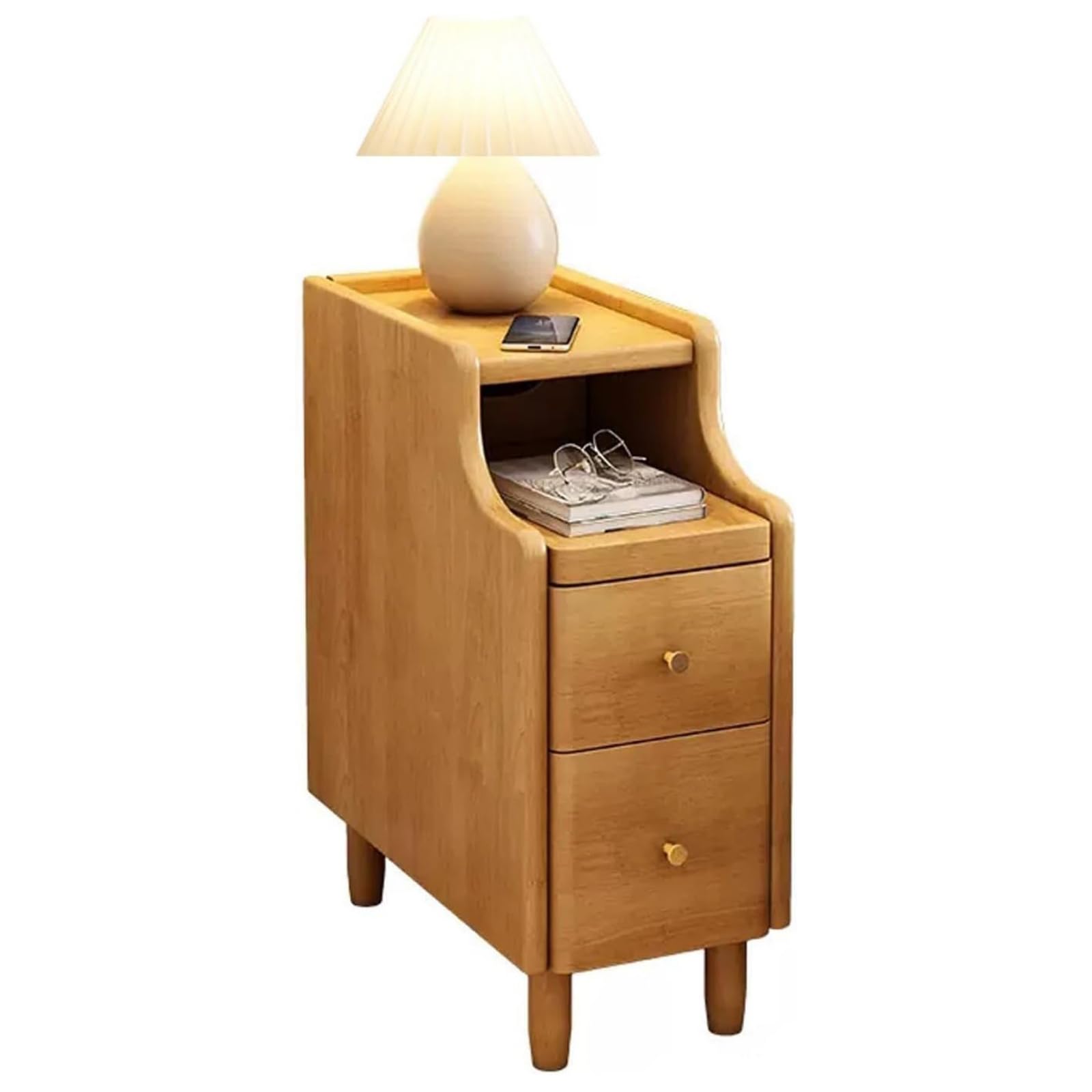 SXZenSpace Narrow High Nightstand with Drawers 20 cm Wide Wooden Bedside Table for Bedroom Modern Space Saving Side in 2 Colors Stylish Storage Solution