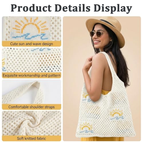 Image of PALAY Crochet Tote Bag Shoulder Bag Floral Hand Bag Hollow Out Bag Casual Tote Bag Multi-Purpose Crochet Travel Tote Bags for Women Office Use, College