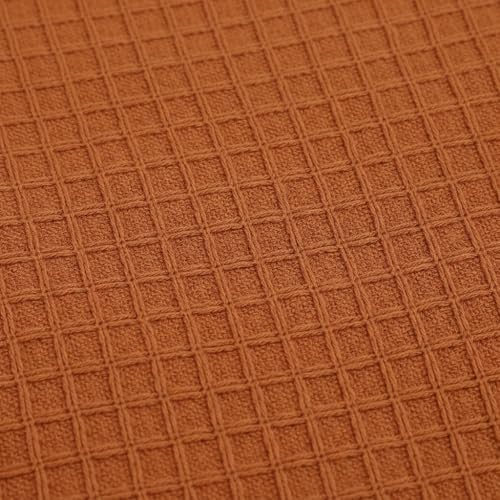 Image of Furnistitchs Bohemian Cotton Sofa Throw Blanket 50x60 inches | Waffle Knit & Chevron Pattern with Fringes | Aesthetic Decorative Couch Throw for Living Room & Bedroom (Tan Orange)