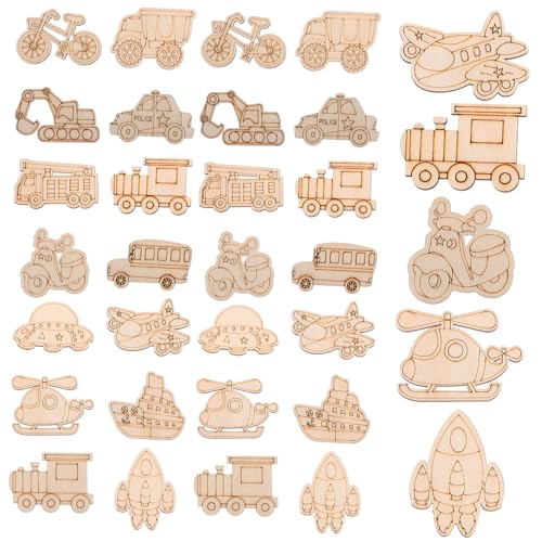 Levemolo 50個未完成の木製車両カットアウト 向けぬりえ用木片 おしゃれな木