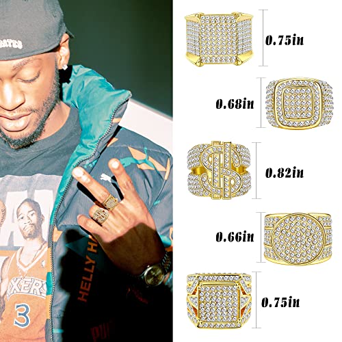 Besteel 5 Pcs Bling Pinky Ring for Men 18K Gold Plated Simulated Diamond Ring Hip Hop Iced Out Mens Gold Plated Simulate Ring2
