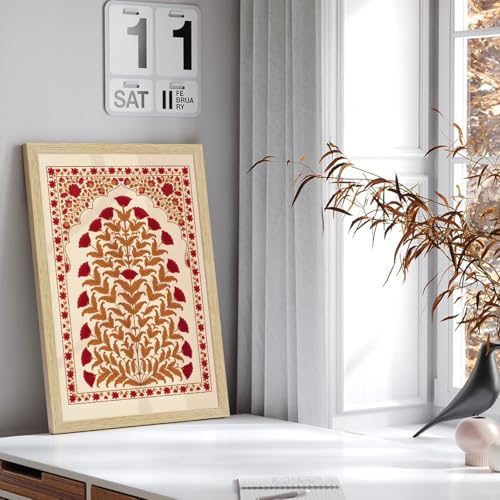 Image of ArtX Paper Elephant Kalamkari Art Paintings with Frame for Home Decor, Floral Wall Painting for Living Room, Multicolor, Natural Wood Color Frames, Set of 2