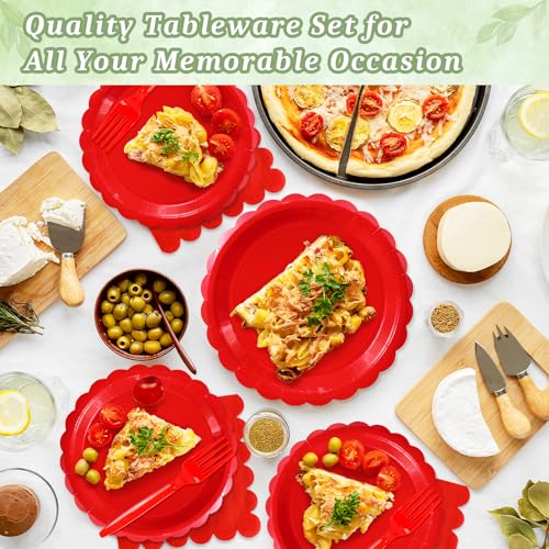 Image of Mulbozy 75Pcs Cute Red Paper Plates and Napkins Disposable for Party, 25-7 inch