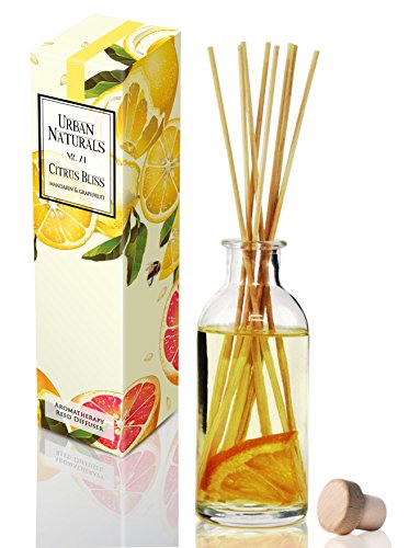 Urban Naturals Citrus Bliss Mandarin Orange & Grapefruit Essential Oil Reed Diffuser w/Real Orange! | Fresh Home Fragrance