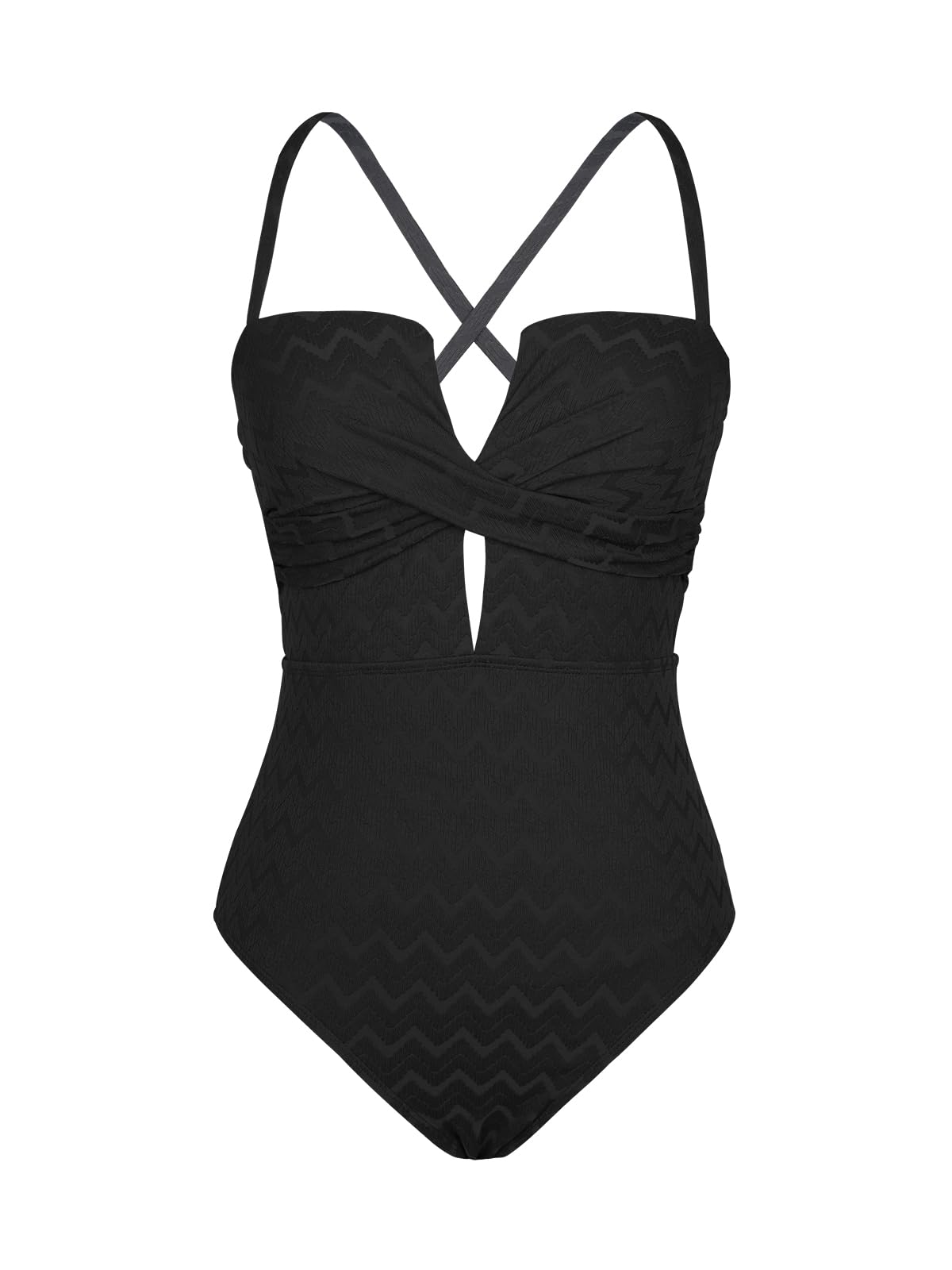 CUPSHE Damen Badeanzug Tiefer Ausschnitt Crossover Wickeloptik Geformte Cups Gerippte Textur Einteilige Bademode Swimsuit