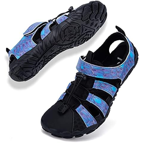 Women's Outdoor Hiking Sandals Comfortable Barefoot Aqua Sports Sandals Women Athletic Water Shoes Hook and Loop Straps for Beach Size 8.5 Cover