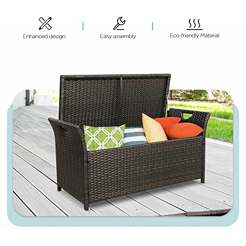 Ulax Furniture Outdoor Storage Bench Rattan Style Deck Box W/Cushion #TOP3