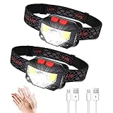 Headlamp Flashlight, 1100 Lumen Ultra-Light Bright LED Rechargeable Headlight with White Red Light, IPX5 Waterproof Motion Sensor Head Lamp, 8 Modes for Outdoor Camping Cycling Running Fishing-2pack