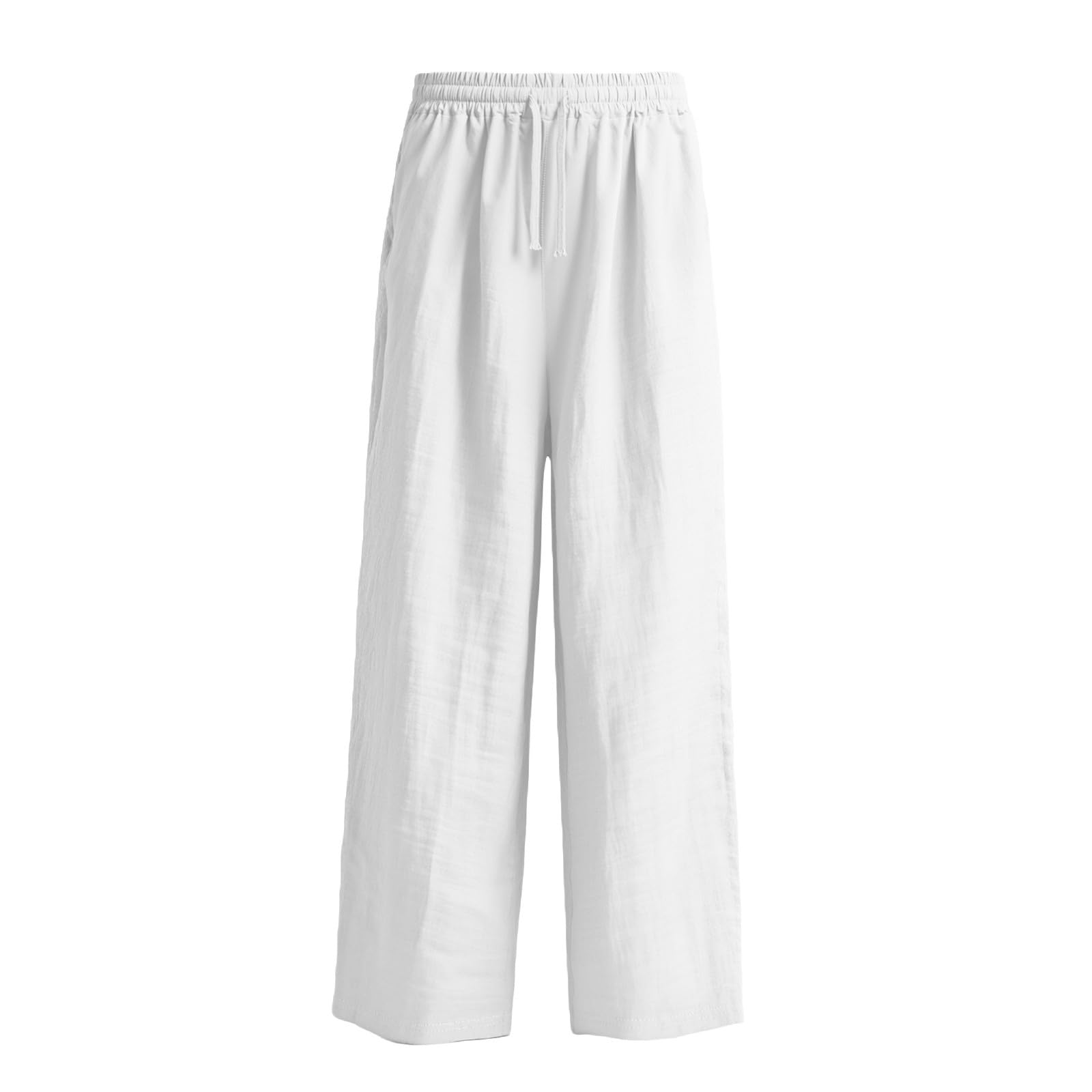 Générique Pantalon Fluide Femme Lin Été Pants avec Poches Chic Et Elegant Jogging Large De Plage Leger Respirant Pantalons Femmes Décontracté avec Cordon De Serrage Ample