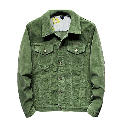 Veste bomber pour homme en coton velours côtelé coupe ajustée vert militaire