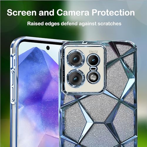 Image of VONZEE Gradient Glitter Case for Moto Edge 50 Pro, Luxury Electroplated 3D Cube, Diamond Bling Shiny Soft TPU Clear Shockproof Women Girls Protective Phone Cover (Sierra Blue)