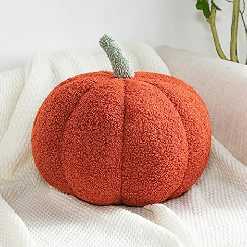 Wtosuhe Pumpkin Throw Pillows Soft Pumpkin Pillows Plush Toy, Halloween Fall Pillow Cute 3D Pumpkin-Shaped Plush Cushion, Fall Decorative Fluffy Throw Pillow Cushion(Dark Orange, 7.9In) Cover