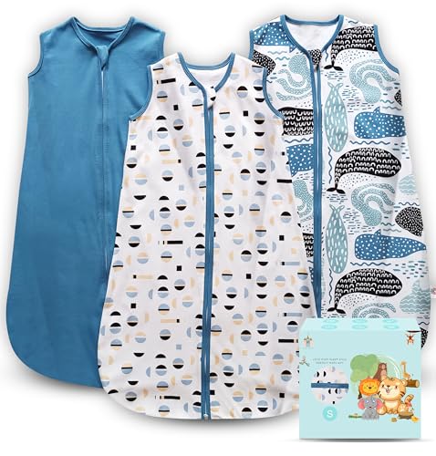 Image of Cute Castle Baby Sleep Sack 0-6 Months - Lightweight 100% Cotton 2-Way Zipper TOG 0.5 Infant Wearable Blanket, Newborn Essentials Toddler Sleep Clothes (3 Pack Blue)