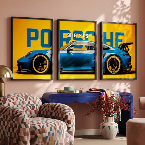 Image of HOTHOUSE Big Porsche Cars Framed Posters Gift Items for Boys Room Wall Decoration Bedroom Living Room Office Studio Decor | Car Poster Frame for Wall Decor Set Of 3 Size (10 X 13 inch)