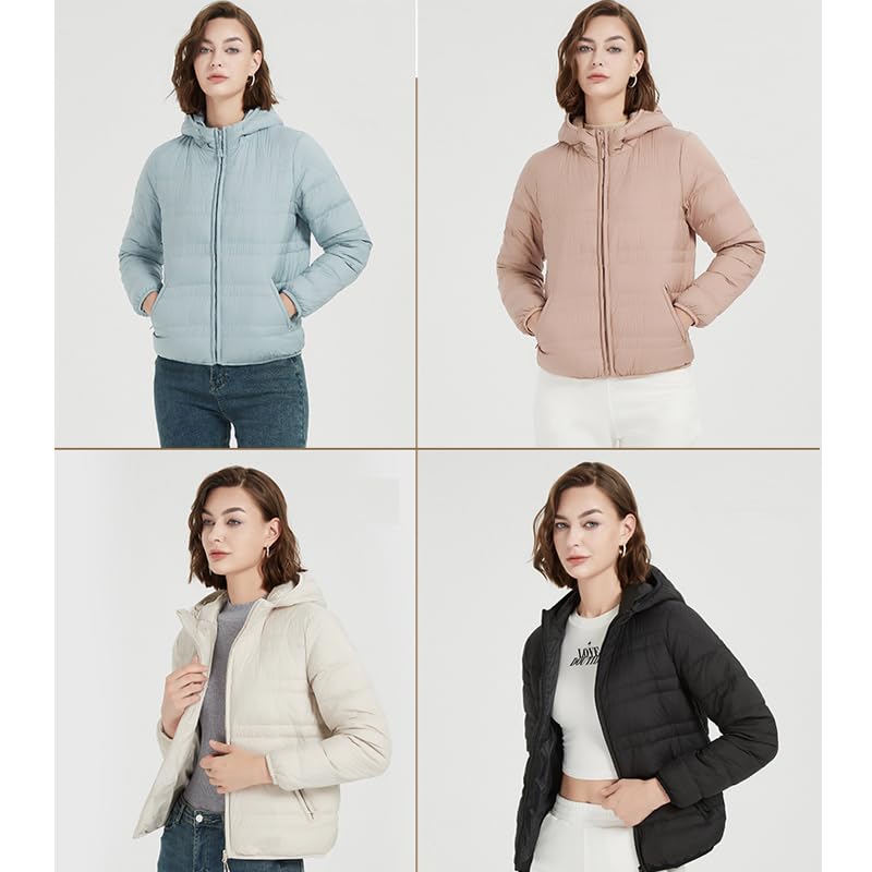 Chaqueta de Plumas Mujer Invierno, Chaqueta Acolchada con Capucha para Mujer Abrigo Acolchado de Invierno para Mujer Abrigo de Plumón Ligero Chaqueta con Cremallera Abrigo para Mujer Chaquet