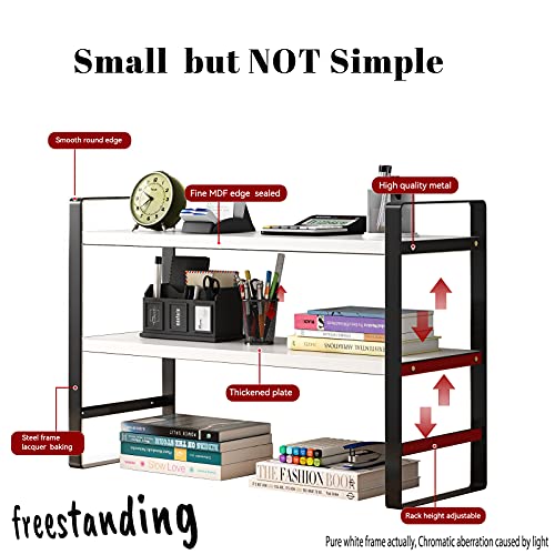 Hodiczk Upgraded Small Desk Shelf Organizer With Tiers, Cute Desktop Organizer Shelf Storage, Kawai Desktop Bookshelf Hutch For Dorm, Home, School, Office (White Rack Black Frame, 2 Layer) #TOP5