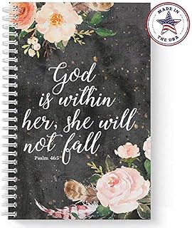 Softcover She Will Not Fall 5.5" x 8.5" Religious Spiral Notebook/Journal, 120 College