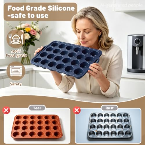 Vnray 2 Pack Mini Silicone Muffin Pan with Frame, Non Stick Cupcake Baking by Vnray - Image 7