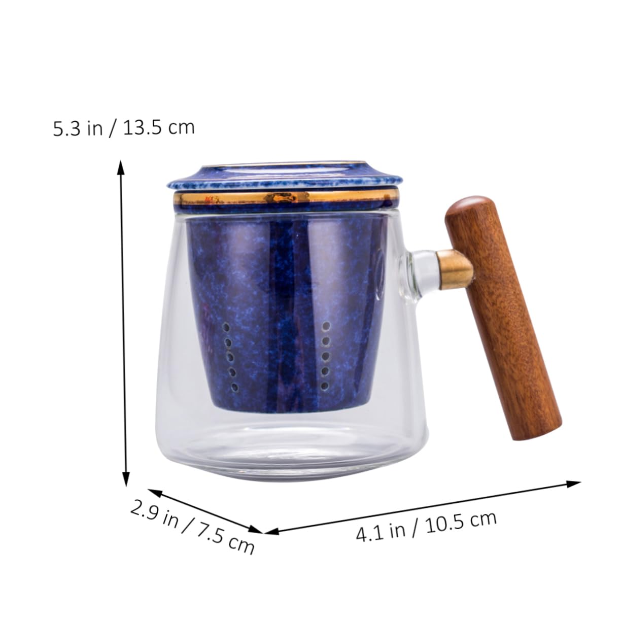 LIFKOME Glas Keramik Teebecher 400ml mit Deckel, Blau für Büro