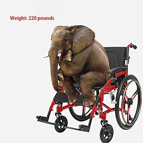 Lvqing Folding Self-Propelled Wheelchairs,Lightweight Aluminum Alloy Shock-Absorbing Wheelchair, Elderly Travel Trolley Wheelchair, Red (Color : Red, Size : 26.4"X41.7"X35.8" Inches) #TOP2