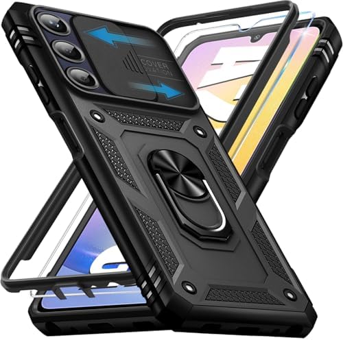 Giyer für Samsung Galaxy A25 5G Hülle mit Schutzfolie, Handyhülle A25 5G Tache mit Kameraschutz 360° Metall Ring Ständer Stoßfest Bumper Outdoor Schutzhülle Samsung A25 Case Cover