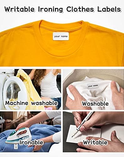 100 Pcs Iron on Name Labels Writable Name Tapes Washable for Clothes Personalized Clothing Name Tags with 2 Pcs Permanent Fabric Marker for School Uniform, Nursing Home, Camping, Work Clothes, 4*2cm