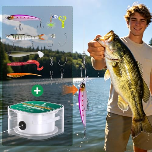 Image of Fishing Lures Kit for Men Women, Soft Bait Tackle Box Set in Red Gift Box, Complete Fishing Gear with Pendant Keychain, for Freshwater Bass Trout Saltwater